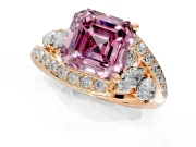 Halo Engagement Ring Setting for Fancy Pink Asscher Cut Center with Marquise and Pave Bypass Band and Prong Head in Rose Gold