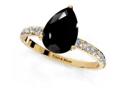 Solitaire Engagement Ring Setting for Fancy Black Pear-Shaped Center with Fine Pave Accents and Prong Head in Yellow Gold