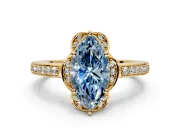 Floral Engagement Ring Setting for Fancy Blue Marquise Center with Four Accent Clusters and Prong Head in Yellow Gold