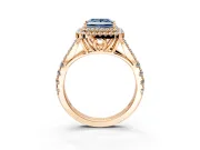 Double Halo Engagement Ring Setting for Fancy Blue Princess Cut Center with Narrow Pave Split Shank and Prong Head in Rose Gold