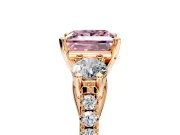 3 Stone Engagement Ring Setting for Fancy Pink Princess Cut Center with Crossover Basket, Pave Band and Prong Head in Rose Gold