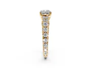 Solitaire Engagement Ring Setting for Cushion Cut Center with Pave Cathedral Shoulders and Prong Head in Yellow Gold