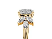 Floral Cluster Engagement Ring Setting for Cushion Cut Center with Marquise Accents and Prong Head in Yellow Gold