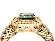 Milgrain Halo Engagement Ring Setting for Fancy Green Radiant Cut Center with Pave Band and Prong Head in Yellow Gold