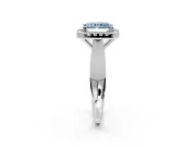 Halo Engagement Ring Setting for Fancy Blue Radiant Cut Center with Square Band and Prong Head in Sterling Silver