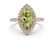 Pave Halo Engagement Ring Setting for Fancy Yellow Marquise Center with Single Row Pave Band and Prong Head in Rose Gold