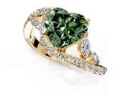 Solitaire Engagement Ring Setting for Fancy Green Heart-Shaped Center with Pave Bypass Twist Band and Prong Head in Yellow Gold