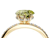 Solitaire Engagement Ring Setting for Fancy Yellow Heart-Shaped Center with Fine Pave Band and Prong Head in Yellow Gold