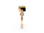 Vintage Station Engagement Ring Setting for Fancy Yellow Princess Cut Center with Accents and Prong Head in Rose Gold