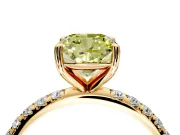 Solitaire Engagement Ring Setting for Fancy Yellow Cushion Cut Center with Micro Pave Band and Prong Head in Yellow Gold
