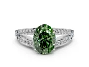 Solitaire Engagement Ring Setting for Fancy Green Oval Center with Pave Split Shank and Prong Head in Sterling Silver