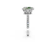 Halo Engagement Ring Setting for Fancy Green Pear-Shaped Center with Openwork Halo, Pave Band and Prong Head in Platinum