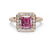 Halo Engagement Ring Setting for Fancy Pink Asscher Cut Center with Pave Accents, Heart Basket and Prong Head in Rose Gold