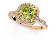 Halo Engagement Ring Setting for Fancy Yellow Cushion Cut Center with Inner Milgrain Border and Prong Head in Rose Gold