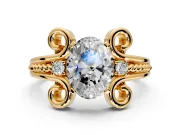 Solitaire Engagement Ring Setting for Oval Center with Twisted Band and Scroll Prong Head in Yellow Gold