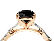 Baguette Engagement Ring Setting for Fancy Black Cushion Cut Center with Alternating Bar-Set Band and Prong Head in Rose Gold