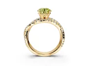 Solitaire Engagement Ring Setting for Fancy Yellow Round Cut Center with Woven 3-Strand Pave Band and Prong Head in Yellow Gold