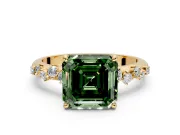 Cluster Engagement Ring Setting for Fancy Green Asscher Cut Center with Round Cut Accent Band and Prong Head in Yellow Gold
