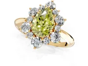 Small-Accent Cluster Halo Engagement Ring Setting for Fancy Yellow Pear-Shaped Center with Plain Band and Prong Head in Yellow Gold