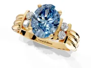 Solitaire Engagement Ring Setting for Fancy Blue Oval Center with Grooved Bar Accent Band and Prong Head in Yellow Gold