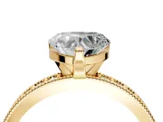 Milgrain Pave Engagement Ring Setting for Heart-Shaped Center with Accent Band and Prong Head in Yellow Gold