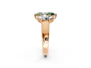 3 Stone Engagement Ring Setting for Fancy Green Marquise Center with Raised Basket Heads and Prong Head in Rose Gold