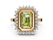 Halo Engagement Ring Setting for Fancy Yellow Emerald Cut Center with Milgrain Bezel Rim, Plain Band and Prong Head in Yellow Gold