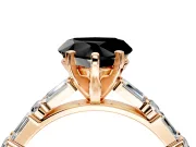 Baguette Engagement Ring Setting for Fancy Black Heart-Shaped Center with Alternating Bar-Set Band and Prong Head in Rose Gold