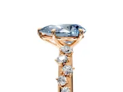Cluster Engagement Ring Setting for Fancy Blue Pear-Shaped Center with Round Cut Accent Band and Prong Head in Rose Gold