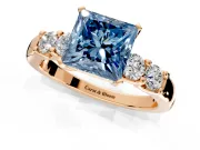 5 Stone Engagement Ring Setting for Fancy Blue Princess Cut Center with Plain Band and Prong Head in Rose Gold