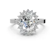 Starburst Halo Engagement Ring Setting for Oval Center with Flat Cathedral Band and Prong Head in White Gold