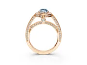 Halo Engagement Ring Setting for Fancy Blue Marquise Center with Framed Halo, Pave Band and Prong Head in Rose Gold
