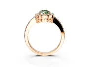 Halo Engagement Ring Setting for Fancy Green Pear-Shaped Center with Heart-Shaped Openwork, Pave Band and Prong Head in Rose Gold