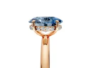 Hidden Halo Engagement Ring Setting for Fancy Blue Oval Center with Thin Rounded Band and Prong Head in Rose Gold