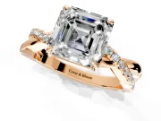 Crossover Engagement Ring Setting for Asscher Cut Center with Pave and Plain Strands and Prong Head in Rose Gold