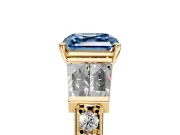Channel-Set Engagement Ring Setting for Fancy Blue Asscher Cut Center with Baguette Band and Prong Head in Yellow Gold