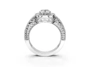 Milgrain Halo Engagement Ring Setting for Oval Center with Pave Band and Prong Head in Platinum