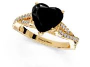 Solitaire Engagement Ring Setting for Fancy Black Heart-Shaped Center with Twisted Pave Split Shank and Prong Head in Yellow Gold
