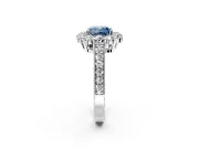 Halo Engagement Ring Setting for Fancy Blue Cushion Cut Center with Milgrain Channel Band and Prong Head in White Gold