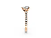 Solitaire Engagement Ring Setting for Heart-Shaped Center with Single Row Accent Band and Prong Head in Rose Gold