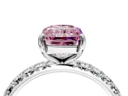Solitaire Engagement Ring Setting for Fancy Pink Radiant Cut Center with Shared-Prong Accents and Prong Head in Sterling Silver