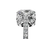 Cathedral Engagement Ring Setting for Oval Center with Antique-Style Pave Band and Prong Head in Platinum