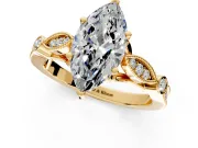 Solitaire Engagement Ring Setting for Marquise Center with Marquise and Bezel Accents and Prong Head in Yellow Gold