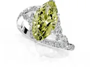 Solitaire Engagement Ring Setting for Fancy Yellow Marquise Center with Pave Bypass Twist Band and Prong Head in White Gold