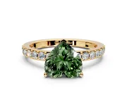 Solitaire Engagement Ring Setting for Fancy Green Heart-Shaped Center with Round Cut Pave Band and Prong Head in Yellow Gold