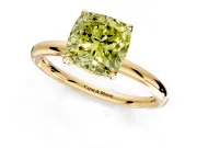Low-Set Solitaire Engagement Ring Setting for Fancy Yellow Cushion Cut Center with Thin Plain Band and Prong Head in Yellow Gold