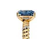 Rope Engagement Ring Setting for Fancy Blue Emerald Cut Center with Accent Shoulders and Prong Head in Yellow Gold
