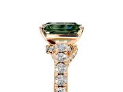 Solitaire Engagement Ring Setting for Fancy Green Emerald Cut Center with Crossover Accents and Prong Head in Rose Gold