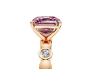 Solitaire Engagement Ring Setting for Fancy Pink Asscher Cut Center with Beaded Bezel Station Band and Prong Head in Rose Gold