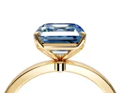 Solitaire Engagement Ring Setting for Fancy Blue Asscher Cut Center with Thin Rounded Plain Band and Prong Head in Yellow Gold